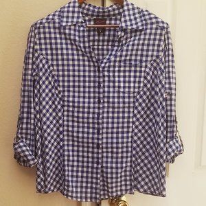 Torrid Blue Gingham Button Down Shirt 0x (M/L)